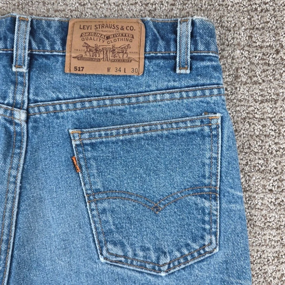 Vintage 90s Levis 517 Orange Tab Bootcut Jeans Mens 34x30 Blue‎ Denim USA Faded